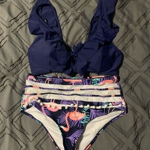 Flamingo ruffle bikini